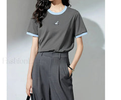 Animal Embroidery Contrast Cotton T-Shirt