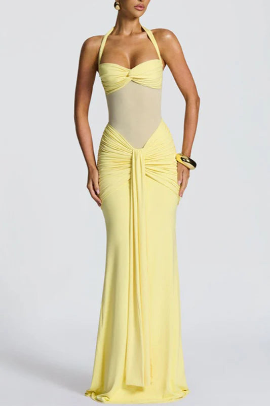 Mesh Panel Sash Maxi Dress