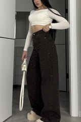 Retro Rhinestone High Waist Wide Leg Jeans