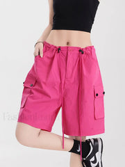 Punk Rose Color Cargo High Waist Streetwear Short