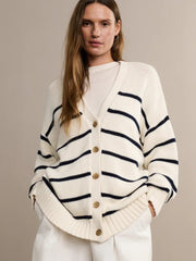 Striped V-Neck Knit Cardigan