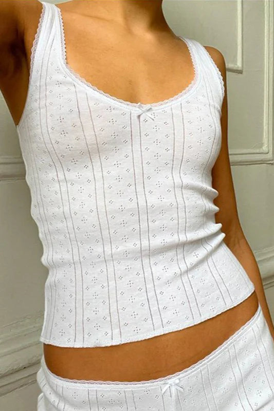 Cotton Blend Lace Trim Sleeveless Cami Shorts Set
