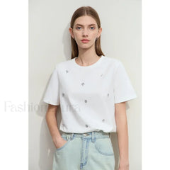 Metal Letter Print Cotton T-Shirt