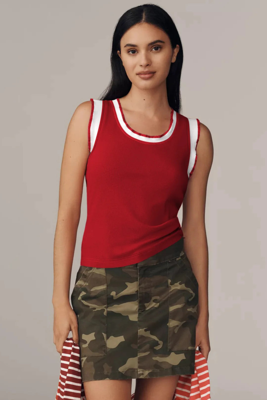 Sweet Contrast Ribbed Patchwork Tank Top