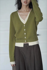 Green Two-Layer Knit Cardigan