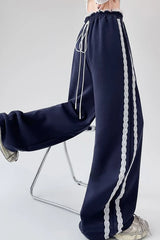 Lace Panel Athletic Wide Leg High Waist Pants