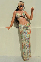 Elegant Chain Detailed Backless Floral Dress