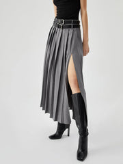 Pleated Split Maxi Trendy Skirt
