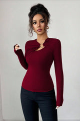 Asymmetrical Cut Out Bodycon Long Sleeve Tee