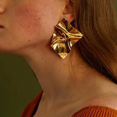 Asymmetrical Mirror Polished Statement Earrings