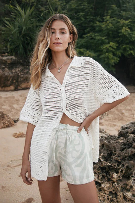 Casual Cardigan Crochet Hollow Blouse