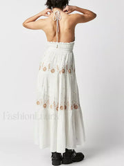 Floral Tie-Up Halter Boho Dress