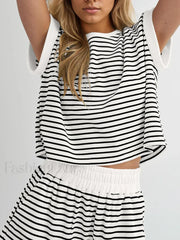 Casual Striped Shorts Two Piece Set