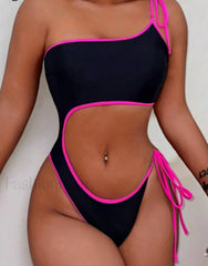 Solid One Shoulder Hollow Backless One Piece