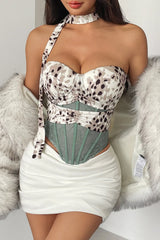 Stripe Lace Trim Backless Corset Tube Top