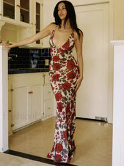 Printed Lace Up Maxi Dress