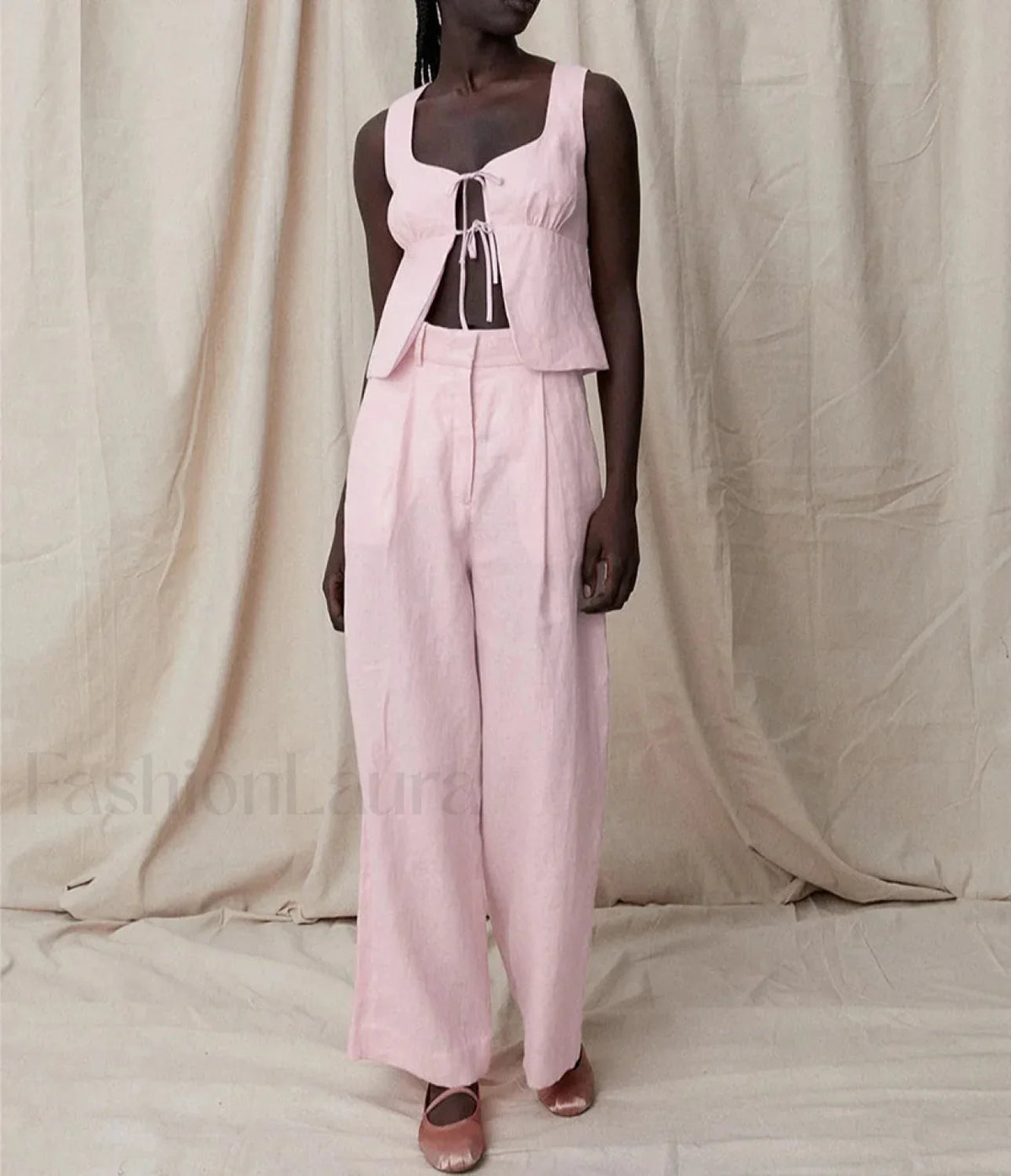 Sexy Pink Cotton Tank Wide Two Piece Set