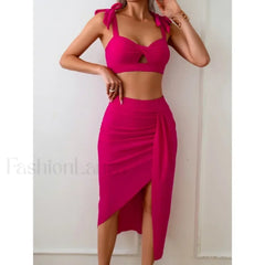 High Waist Lace-Up Three Piece Set