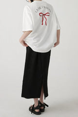 Cotton Bow Print Minimalist Short Sleeve Tee