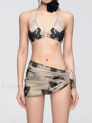 Printed Hollow Lace Three Piece Set
