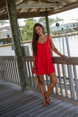 Ethel Babydoll Tie Mini Dress-Red