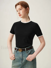 Contrasting Woolen Lyocell Knit T-Shirt