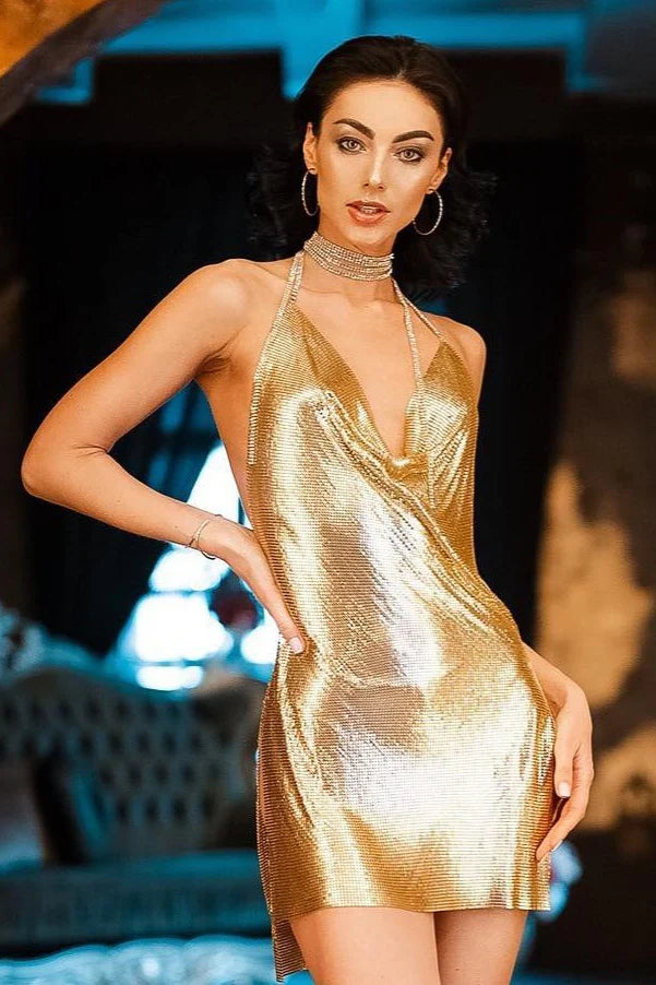 Rhinestone Halter Slip Mini Dress