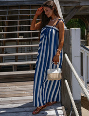 Shoulder Tie Striped Maxi Dress