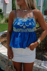 Ruby Embroidered Detail Top-Royal Blue