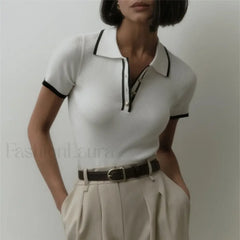Patchwork Short Sleeve Knit Pullover T-Shirt