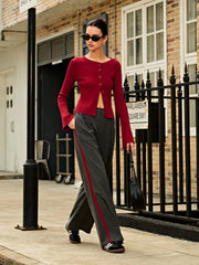 Contrast Piping Pinstripe Pants