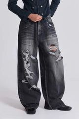Vintage Printed Ripped Washed Baggy Streetwear Jeans