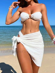 Bandeau Wrinkled Strapless Bikini Three Piece Set