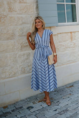 Lola Striped Midi Dress-Blue