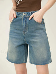 High Waisted Vintage Washed Denim Seaside Vacation Short