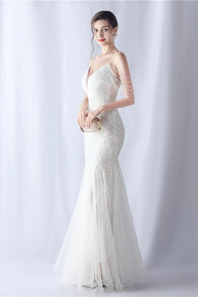 Beaded Mesh Cocktail Maxi Dress