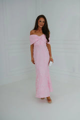 Jacquard Off Shoulder Dress-Pink