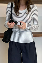 Wool Striped Round Neck Knit Top
