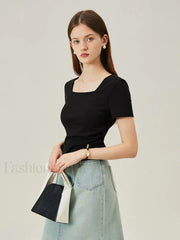 Square Collar Casual Elegant T-Shirt