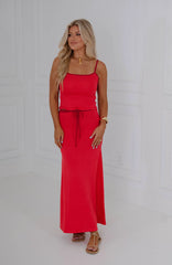Vivid Midi Skirt Set-Red