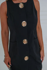 Emma Button Accented Mini Dress-Black