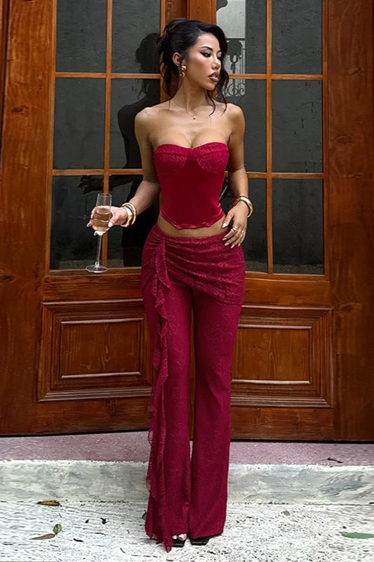Sexy Lace Ribbon Slim Flare Pants