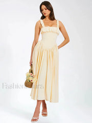 Satin Square-Collar Midi Dress