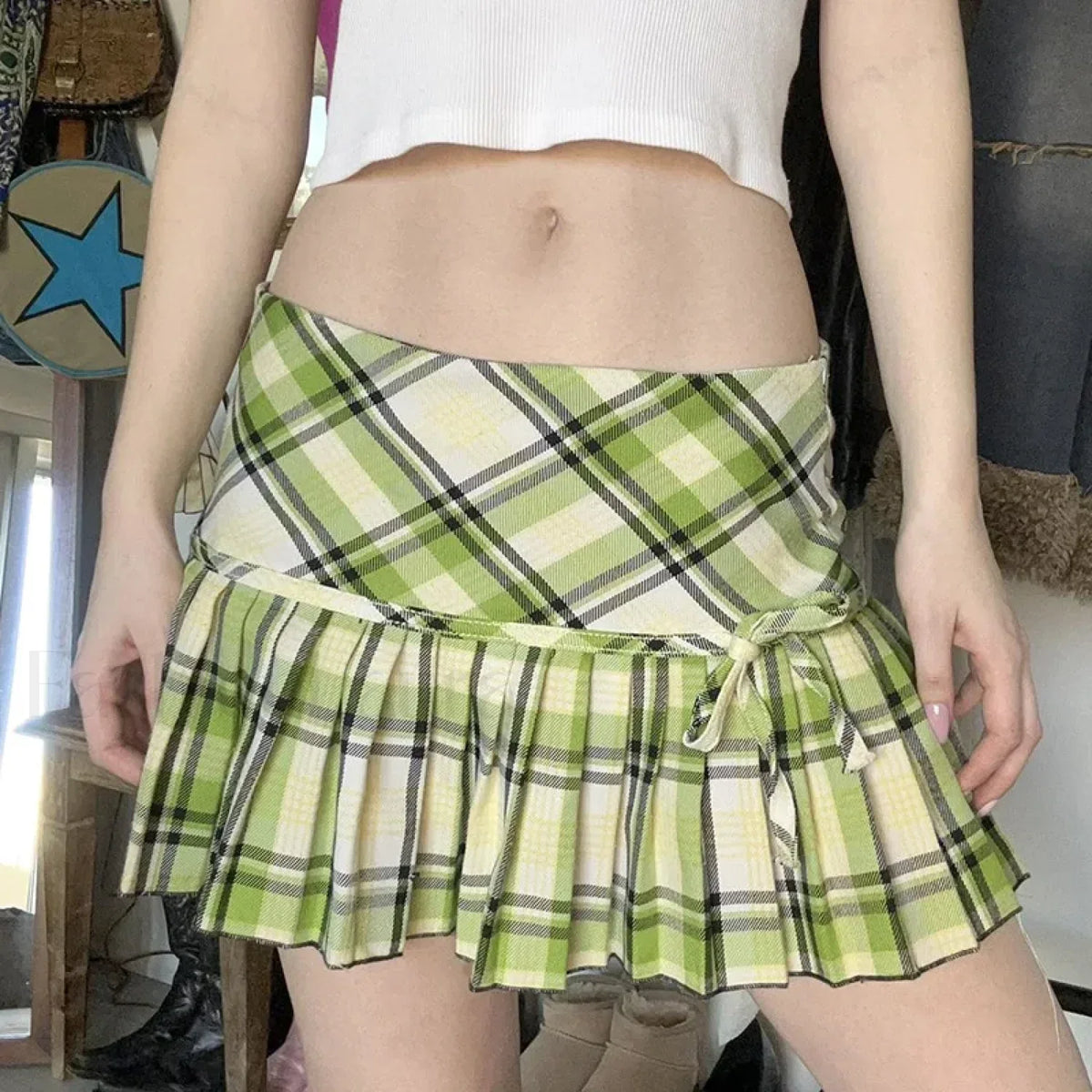 Emerald Preppy Plaid Pleated Skirt