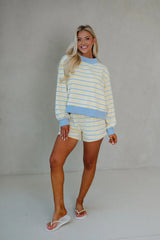Mockneck Stripe Lounge Set-Yellow/Baby Blue