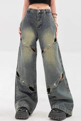Heavy Cutout Vintage Long Wide Leg Jeans
