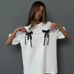 Simple Style Bow Cotton T-Shirt