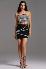 Rhinestone Camisole Crop Top Bodycon Skirt Set