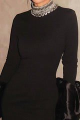 Sparkling Round Neck Long Sleeve Bubble Sleeve Formal Dress