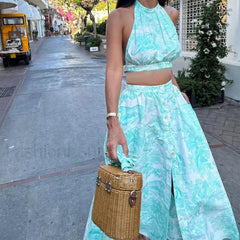 Two-Piece Halter Floral Dress